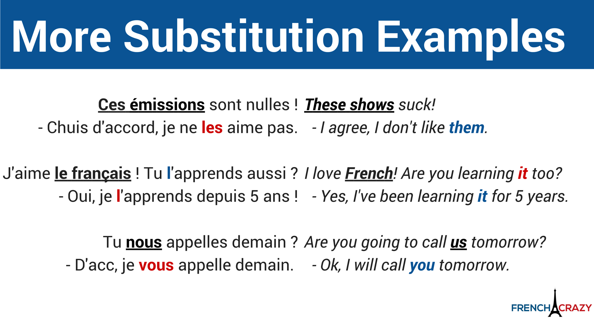 Direct Object Pronouns French Sentences