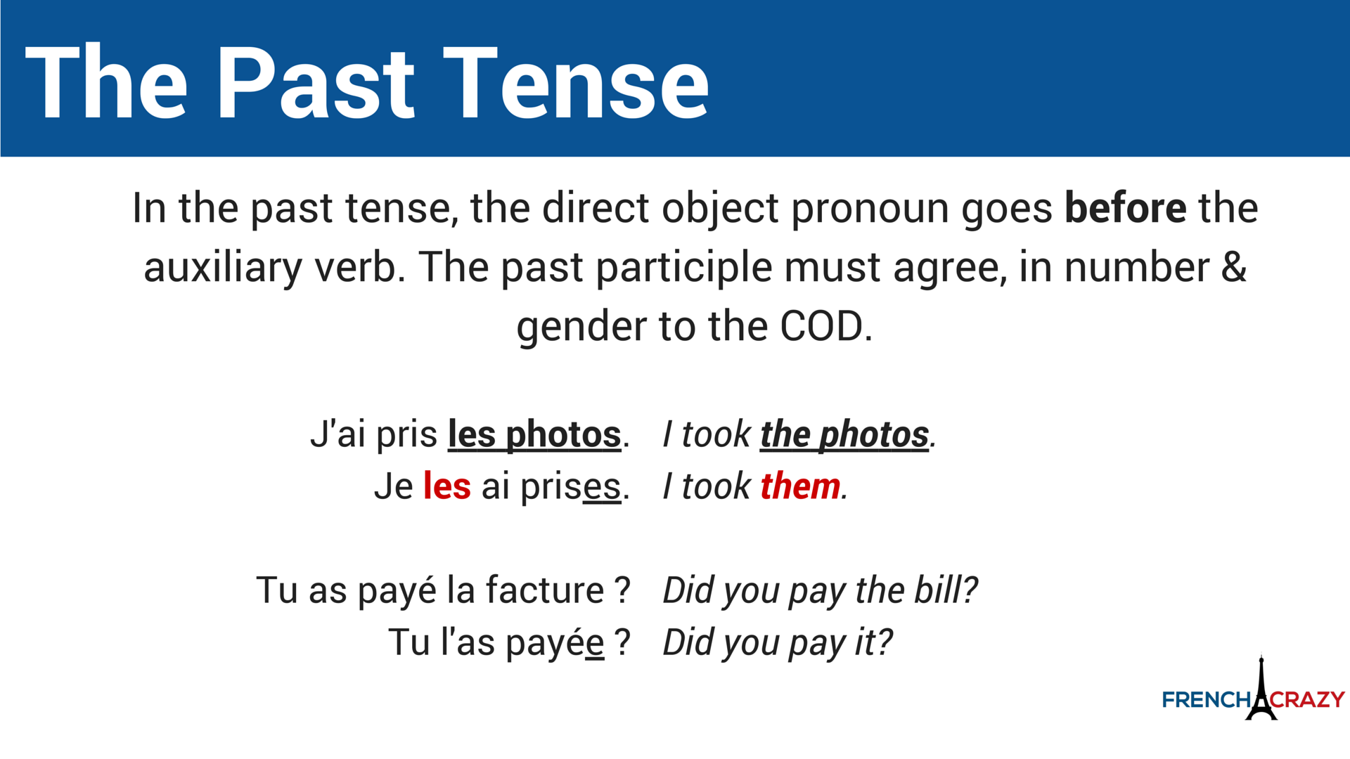 Direct Object Pronoun French Worksheet